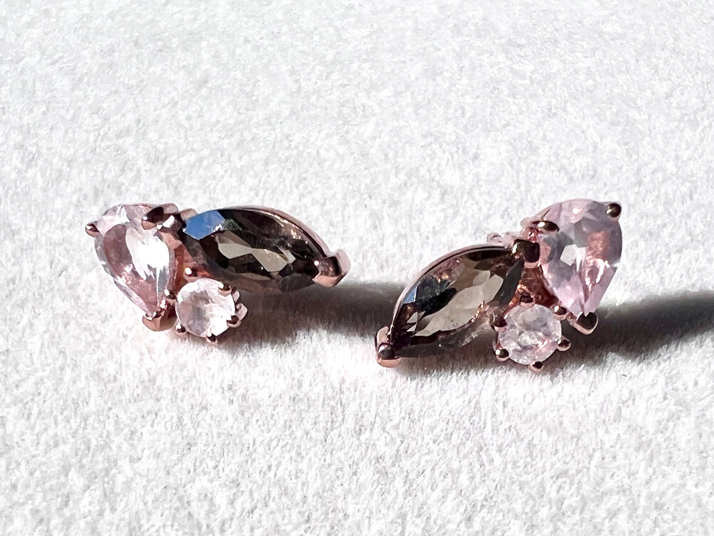 Rose Moon Earrings, Smoky & Rose Quartz & Moonstone & 14kt Rose Gold