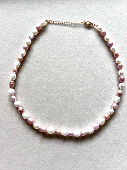 Pink & White Freshwater Pearl & 24K Gold Fill Necklace