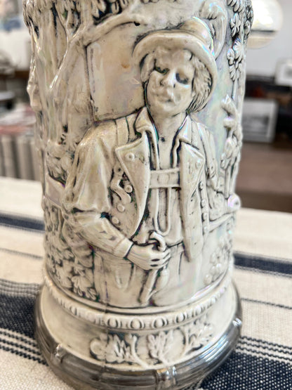 Vintage Large Iridescent White Beer Stein Circa 1970