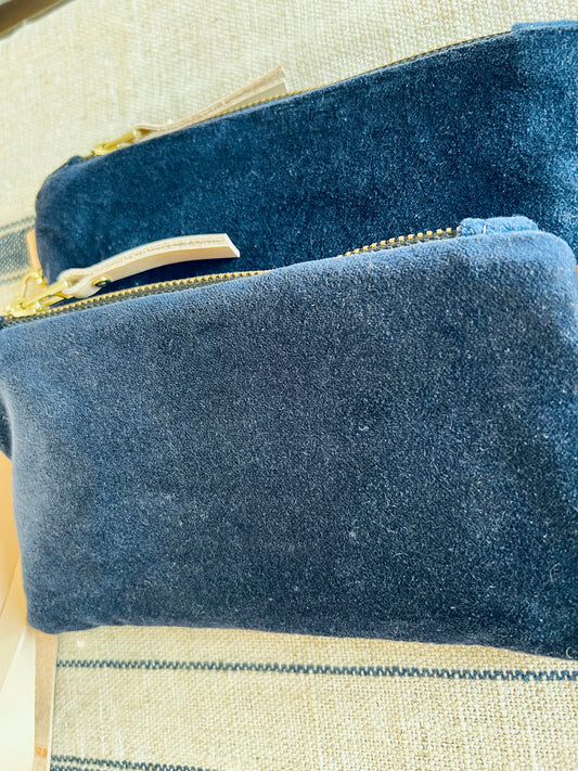 Navy Blue Velvet “Ellie” Wristlet Purse - Handmade by Erin Flett