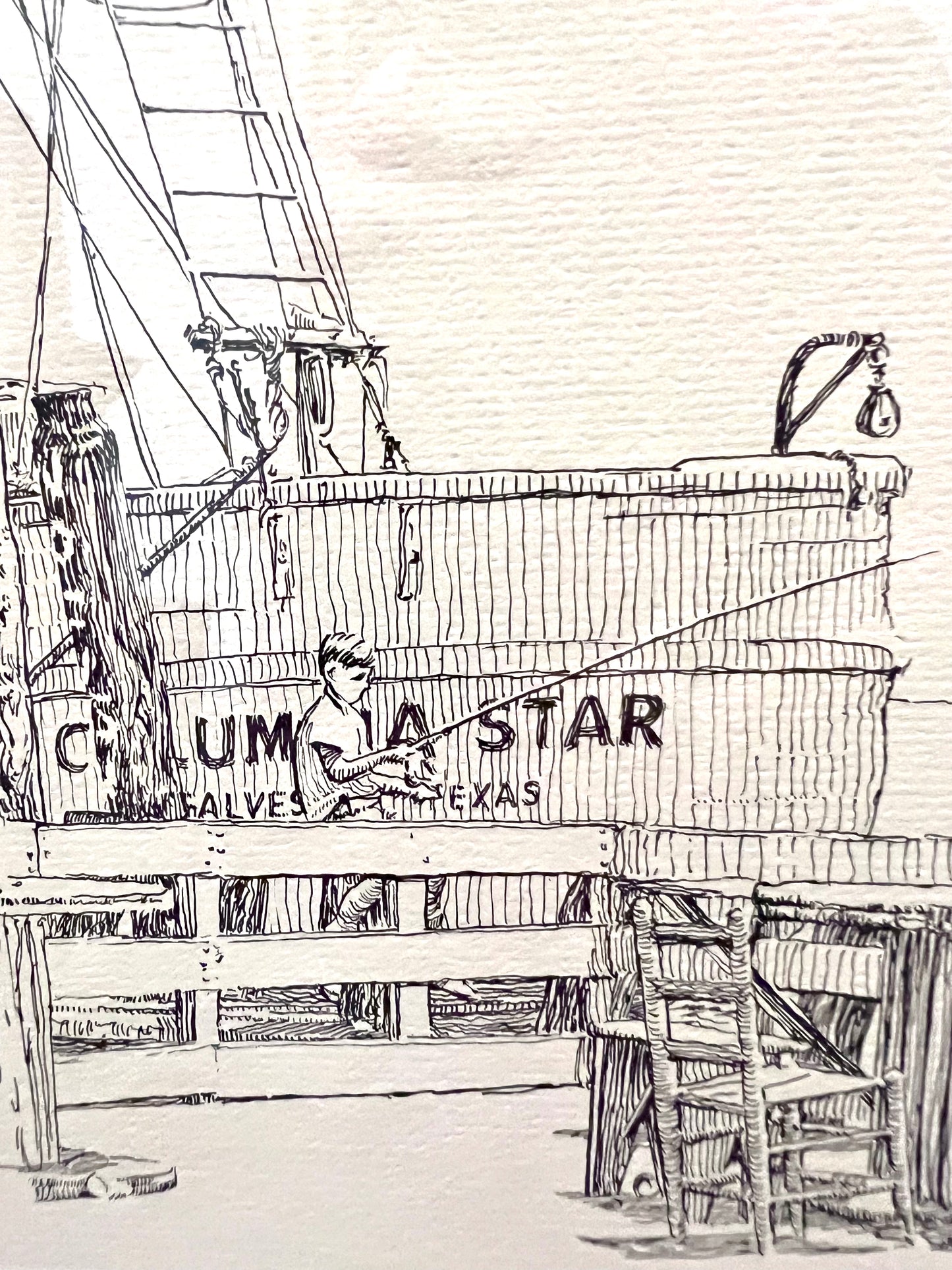 "Western Point, Seabrook, Texas" - Reframed Original Signed Ink Drawing by Artist Jack Kroehnke circa August 1971