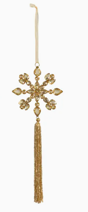Gold Beaded Snowflake with Tassel Ornament II
