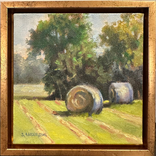 Two Hay Bales - Original Painting by Susan Anderson