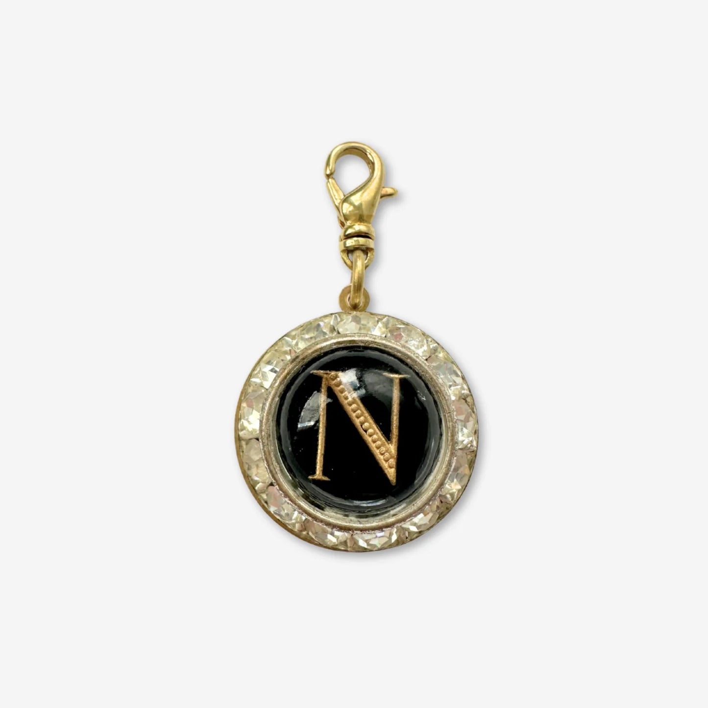 Letter "N" Refashioned Vintage Rhinestone & Black Glass Charm