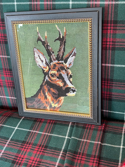 Needlework Deer Reproduction Framed Print