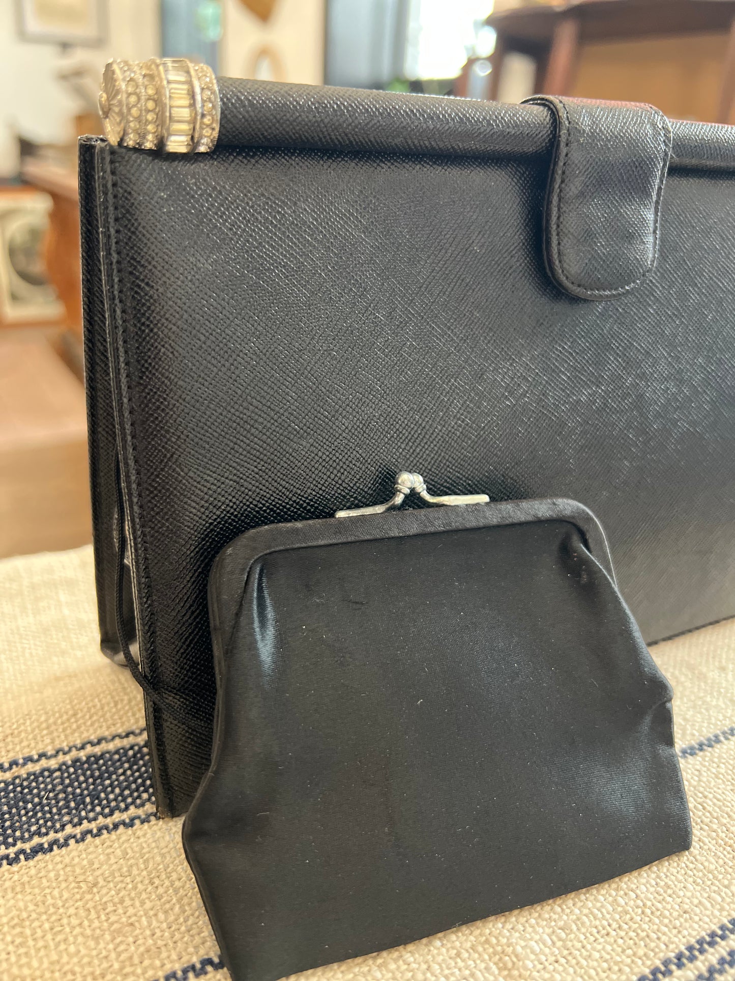 Vintage Bienan-Davis Black Stefano Leather Clutch Circa Mid-20th Century