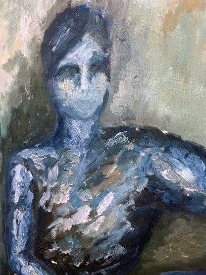 Blue Figure Oil Painting Professionally Framed - Unknown Artist