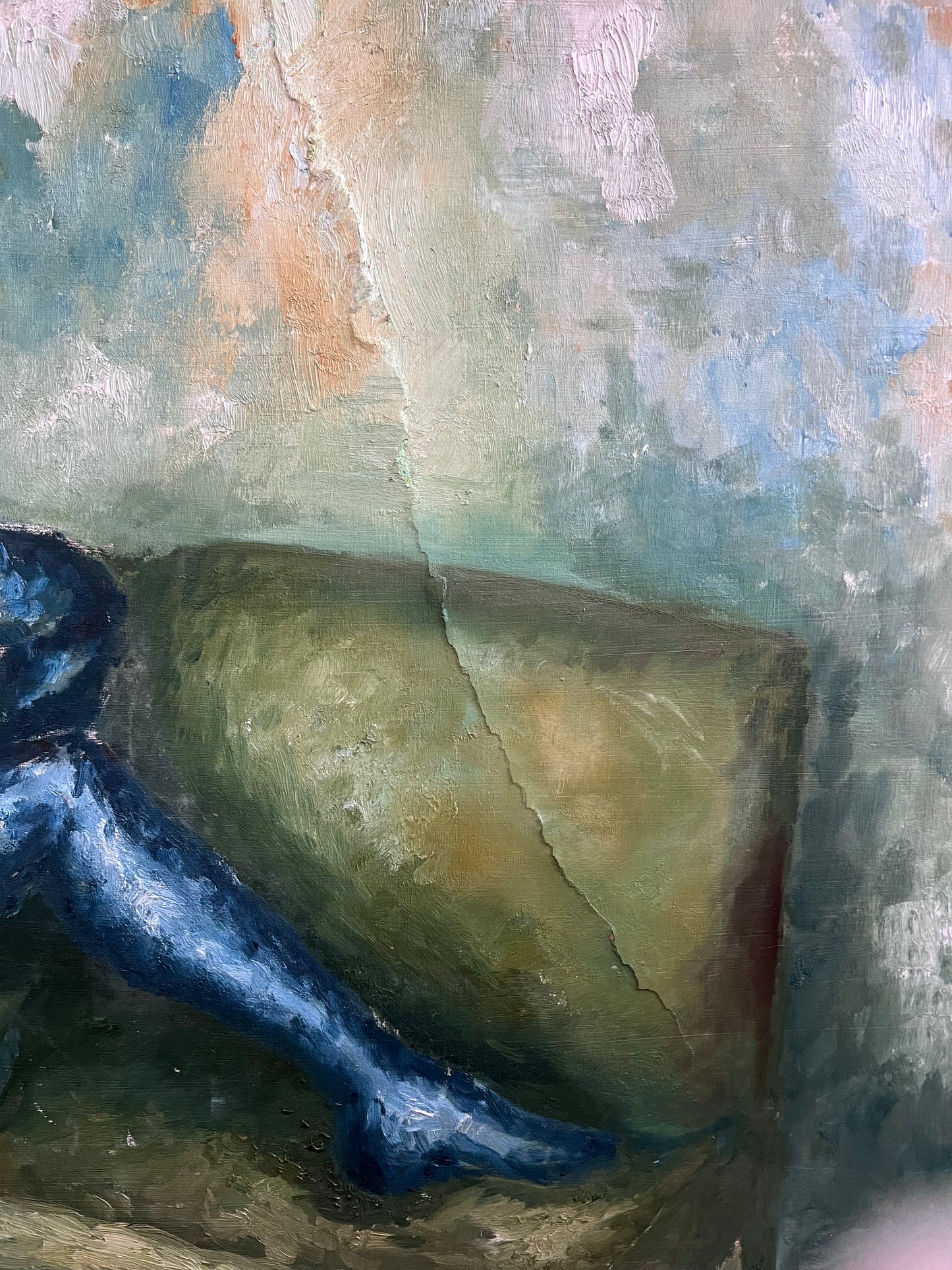 Blue Figure Oil Painting Professionally Framed - Unknown Artist