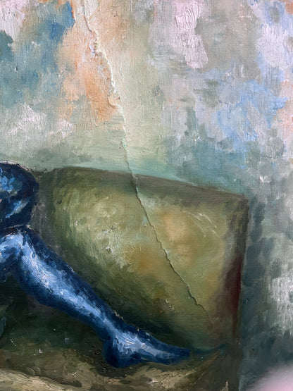 Blue Figure Oil Painting Professionally Framed - Unknown Artist