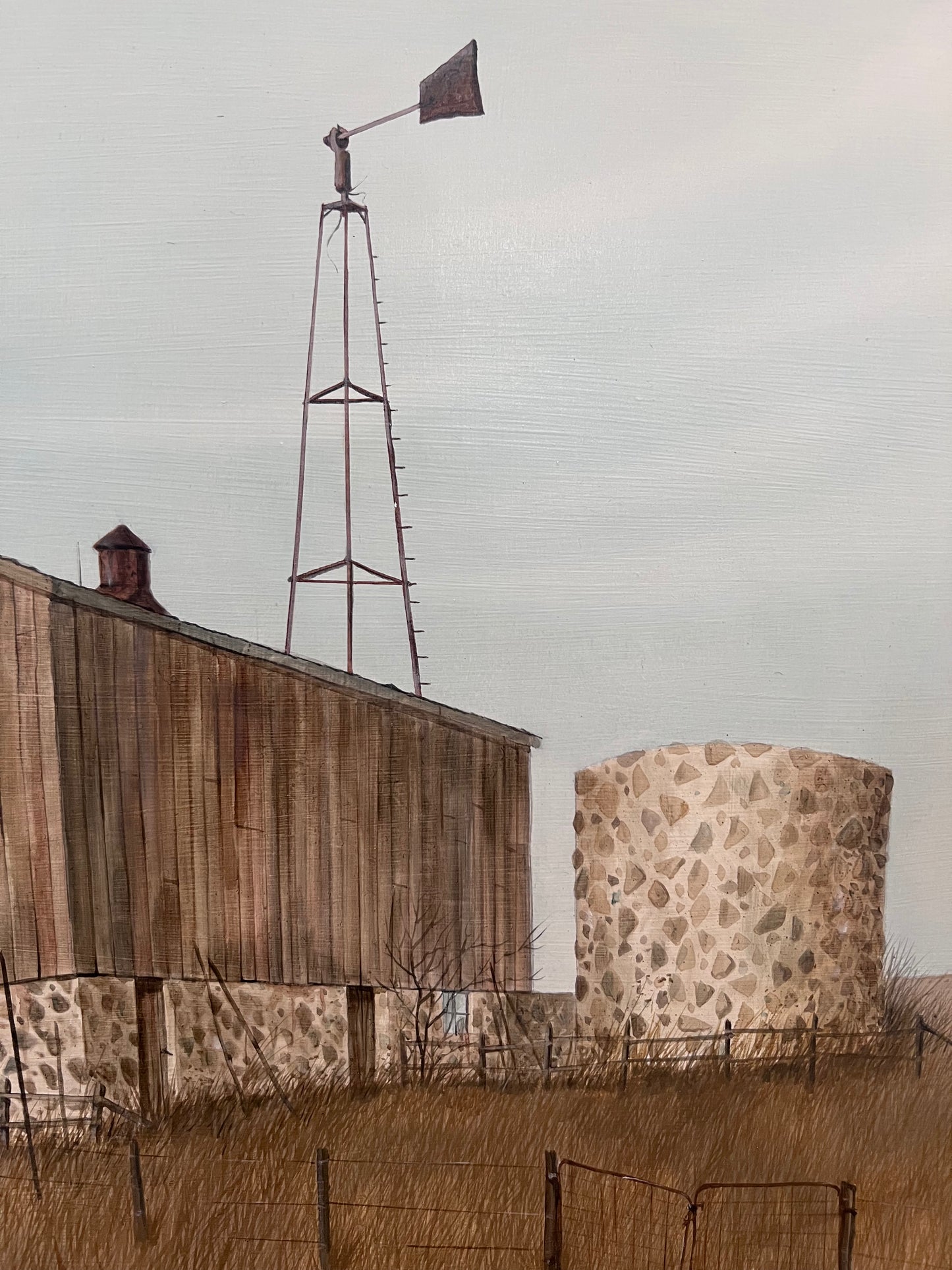 "Stone Silo" Original Acrylic Painting by Artist Tom Agazzi