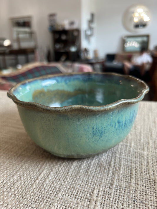 Turquoise Blue Wavy Bowl - Handmade by Potter Natalie Zelman