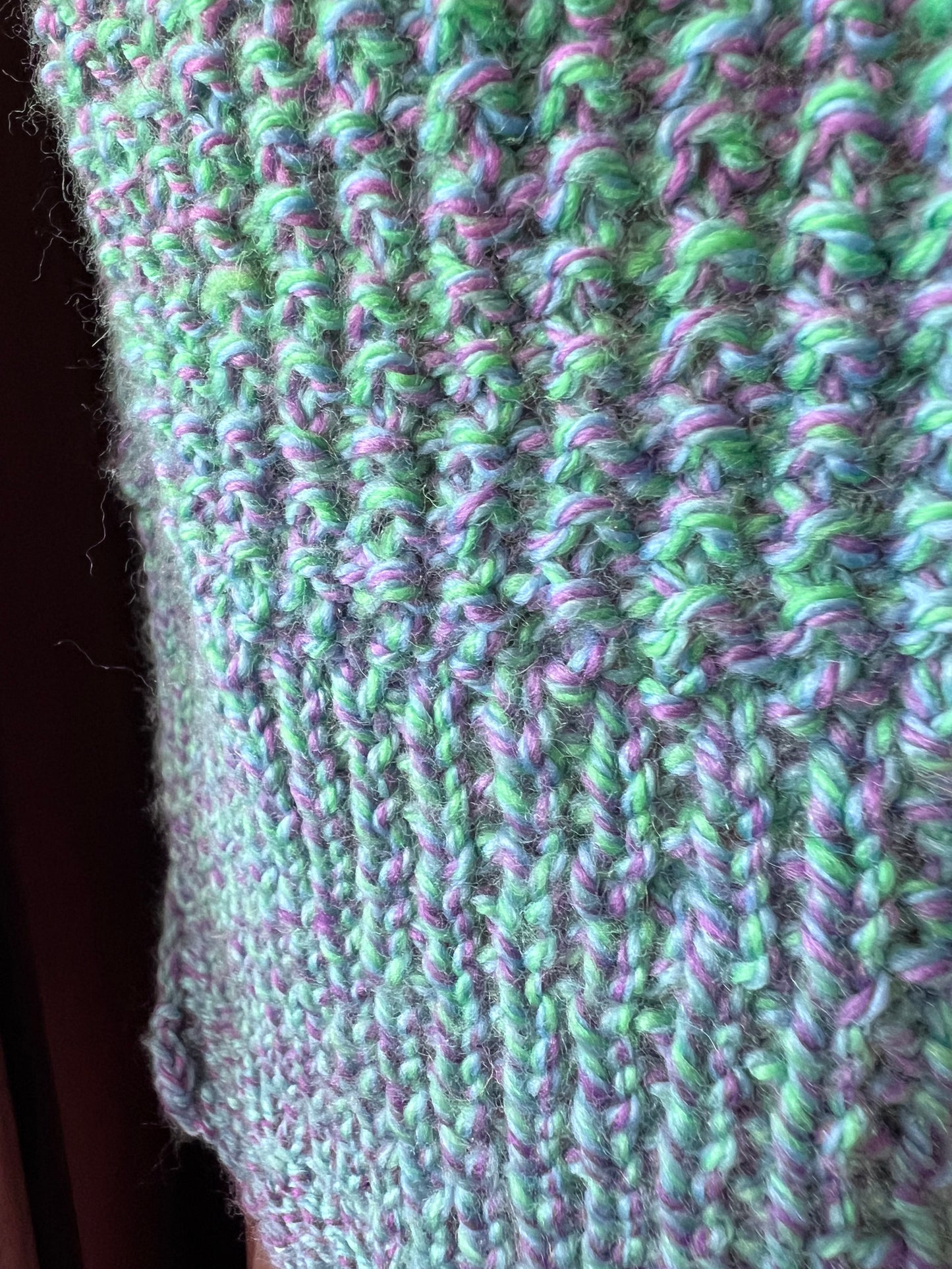 Hand Knit Soft Wool Scarf in Teal, Purples & Blues