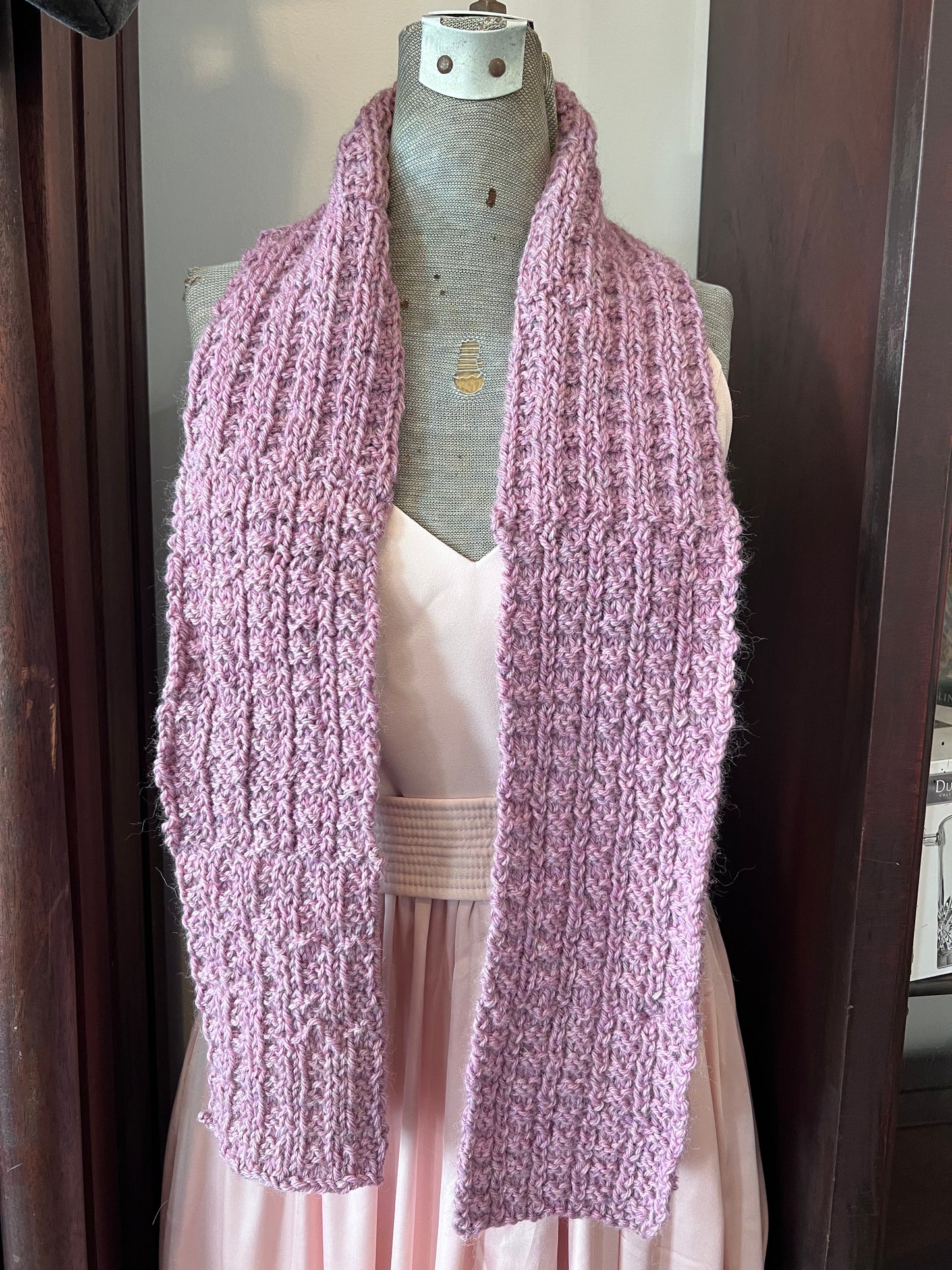 Hand Knit Soft Wool Scarf in Lilac