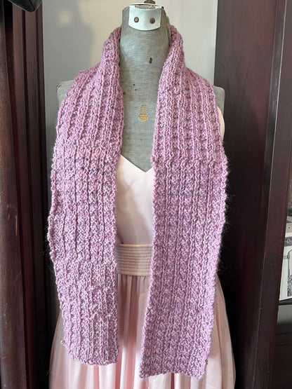 Hand Knit Soft Wool Scarf in Lilac