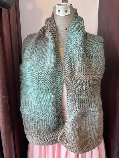 Hand Knit Soft Wool Scarf in Moss Green