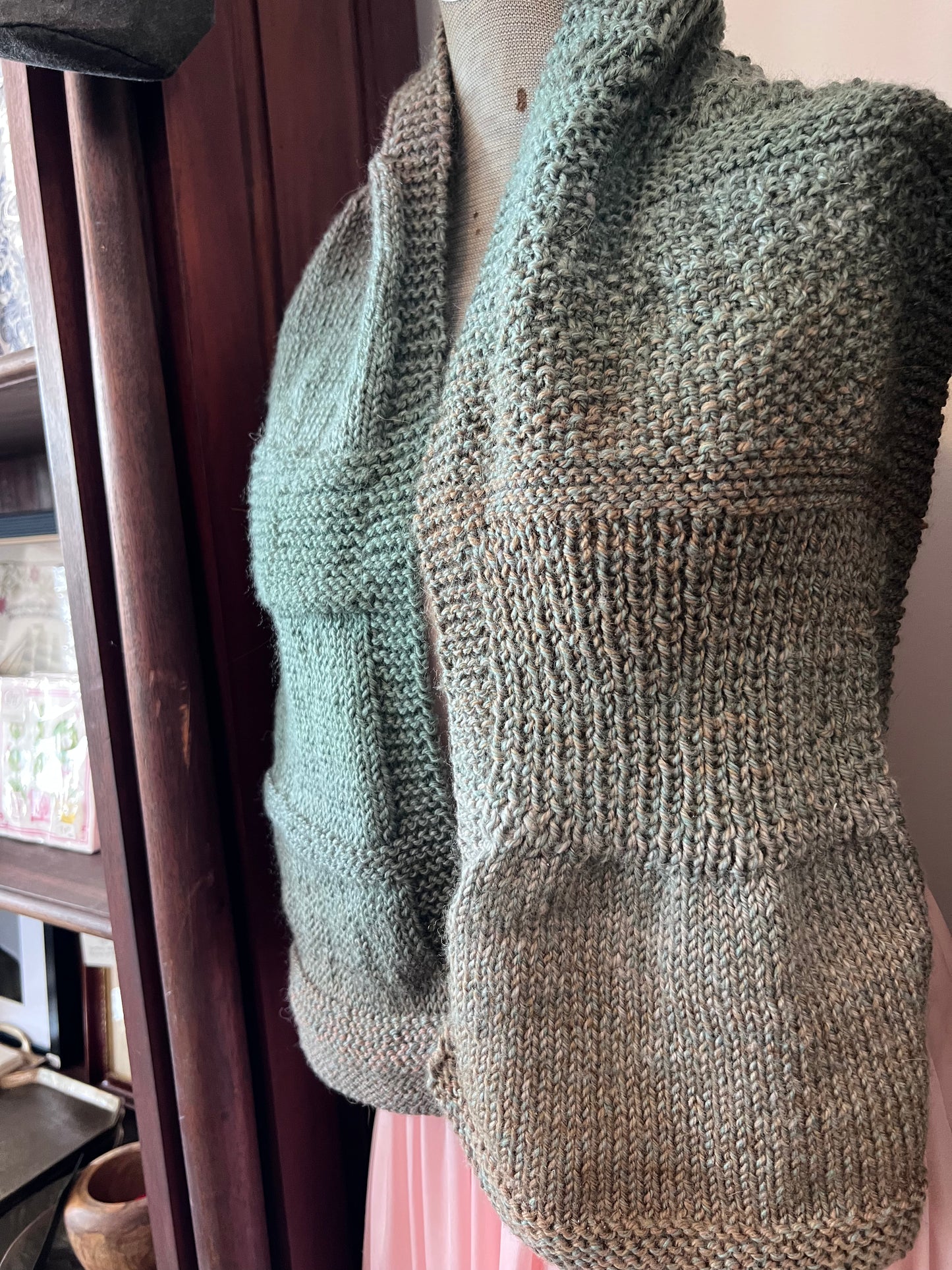 Hand Knit Soft Wool Scarf in Moss Green