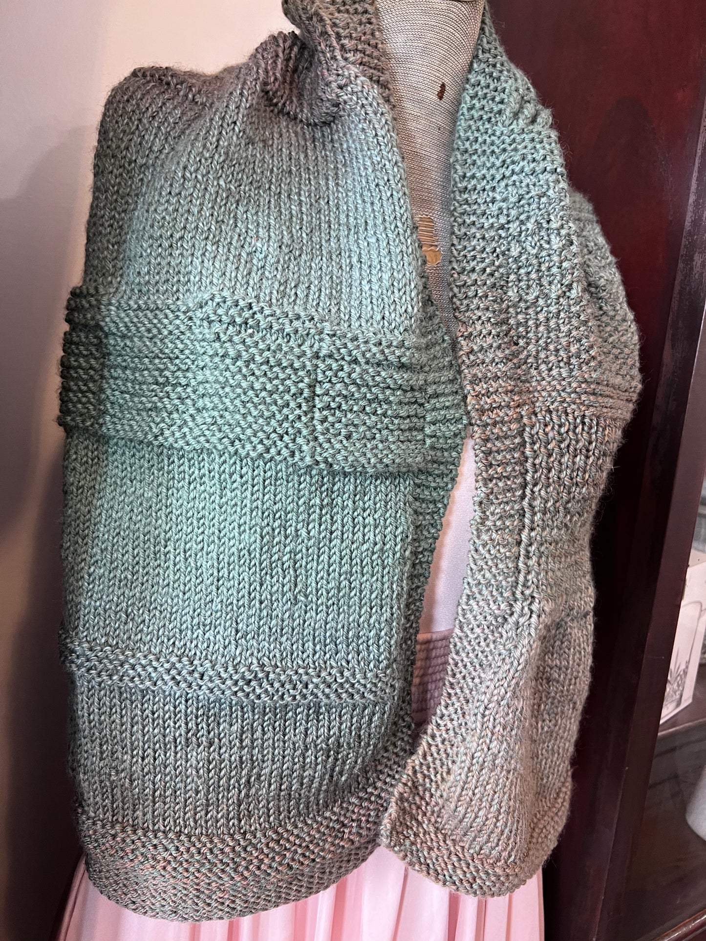 Hand Knit Soft Wool Scarf in Moss Green