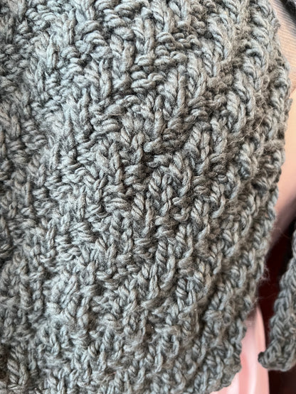 Hand Knit Soft Wool Scarf in Soft Gray
