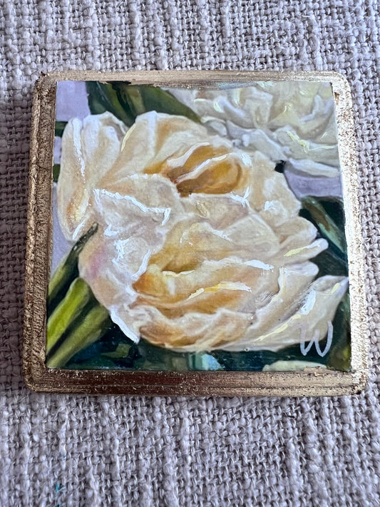 Yellow Peony - Woodblock Oil Painting