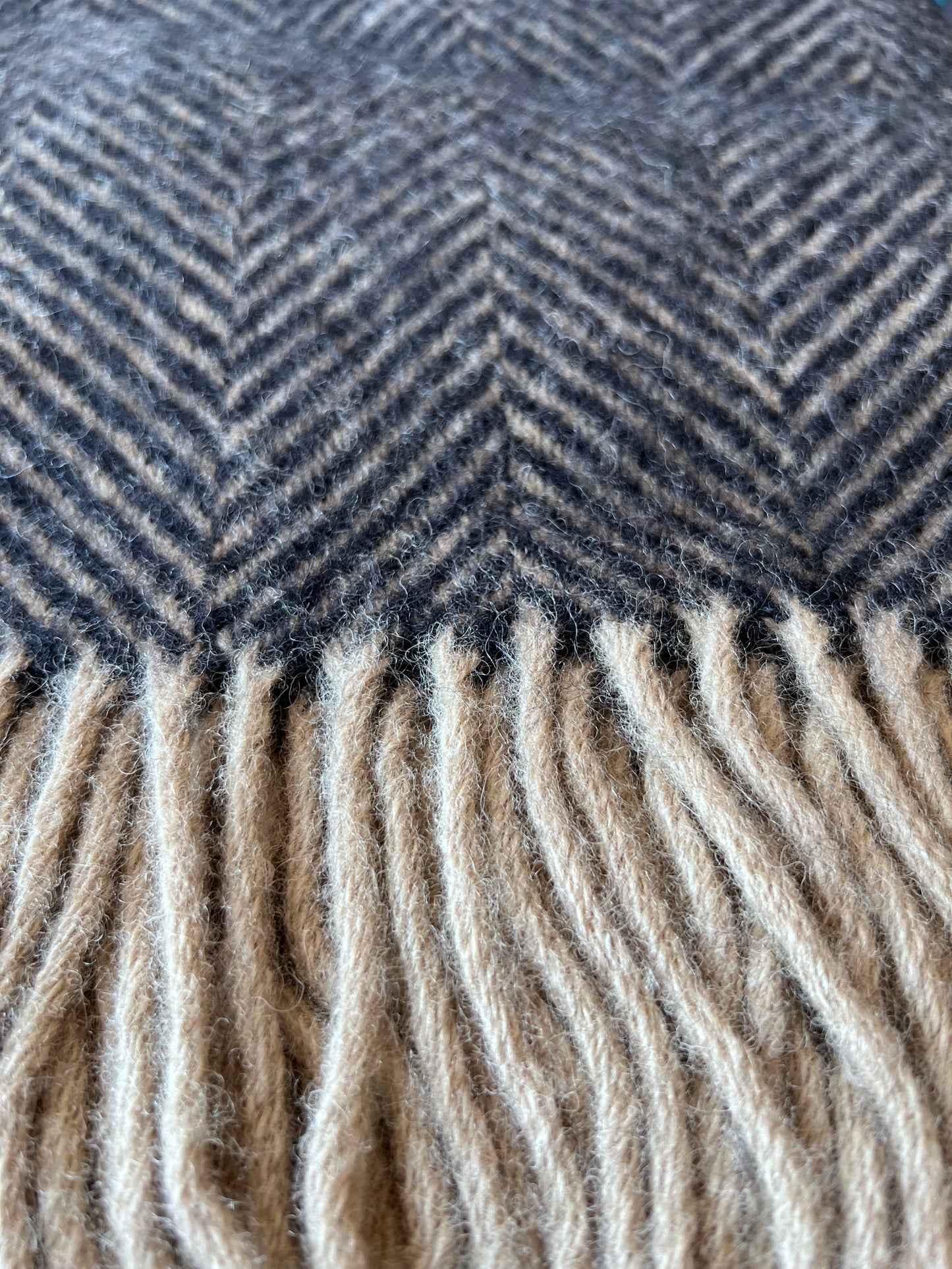 Black & Tan Highland Tweeds 100% Wool Herringbone Throw - Made in the British Isles