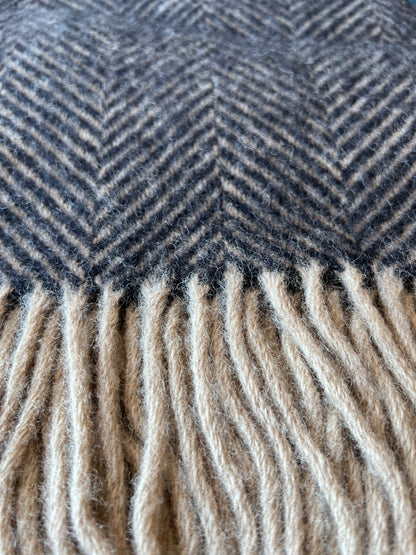 Black & Tan Highland Tweeds 100% Wool Herringbone Throw - Made in the British Isles