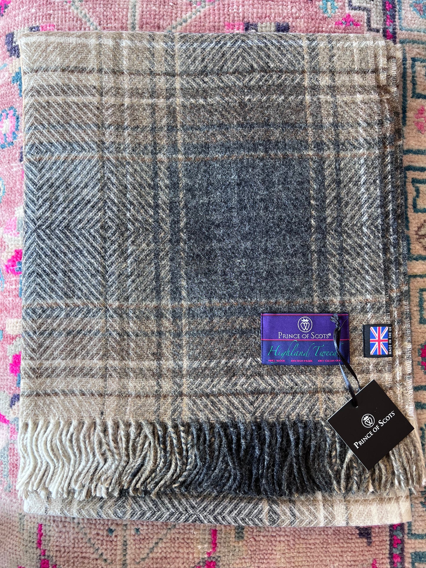 Grays & Tans Ombré Highland Tweeds 100% Shetland Lambswool Throw - Made in the British Isles