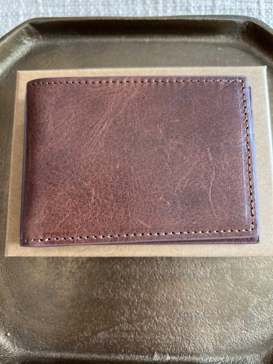 Brown Leather Slim Classic Bill-Fold Wallet