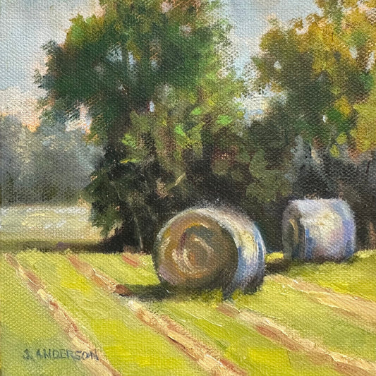 Two Hay Bales - Original Painting by Susan Anderson