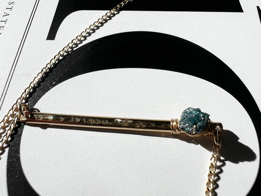 The Beyonce Teal Blue Diamond 14K Gold Fill Bar Necklace