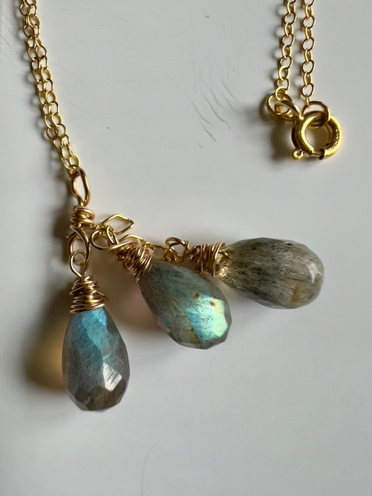 Triple Labradorite Drop Necklace - 14K Gold Filled