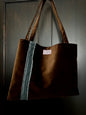 The George & Fred Tote - Chocolate Velvet with Sea Blue Trim