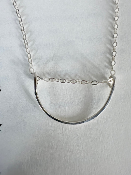 Floating Half Moon Necklace - Sterling Silver