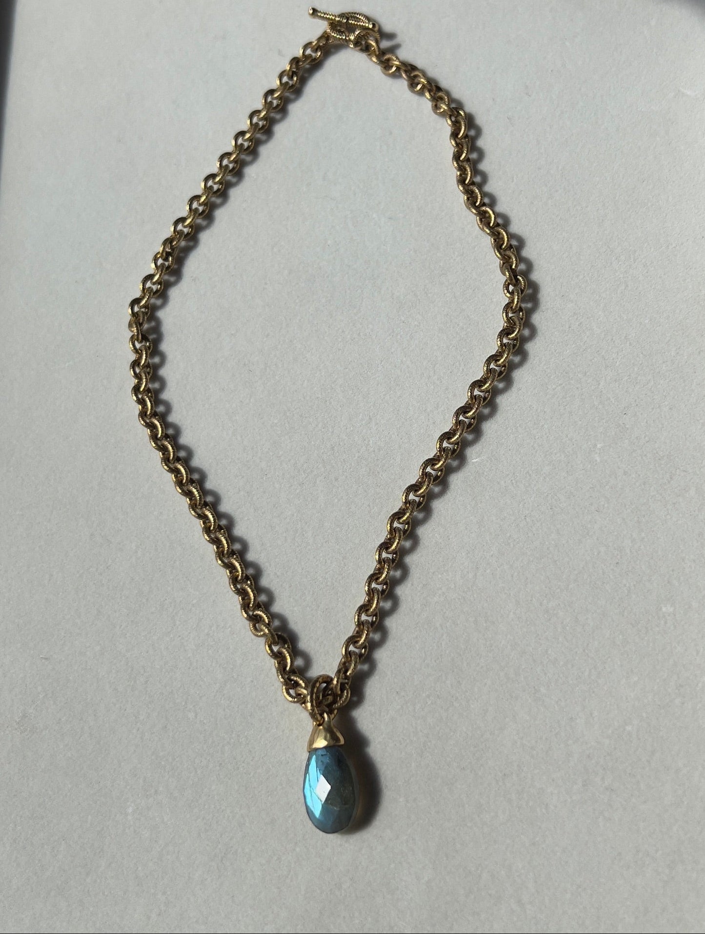 Labradorite Briolette Pendant 12kt Gold Finish Necklace