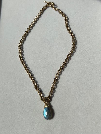 Labradorite Briolette Pendant 12kt Gold Finish Necklace