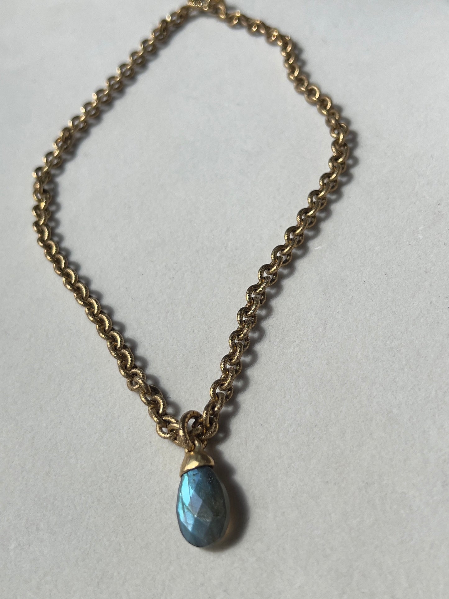 Labradorite Briolette Pendant 12kt Gold Finish Necklace