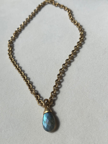 Labradorite Briolette Pendant 12kt Gold Finish Necklace