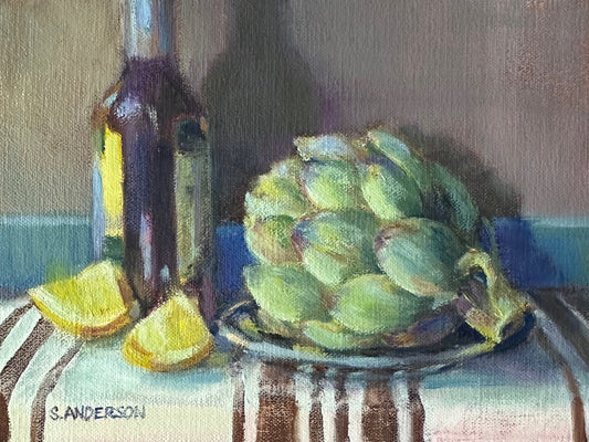 Artichoke Still Life - Original Painting by Susan Anderson