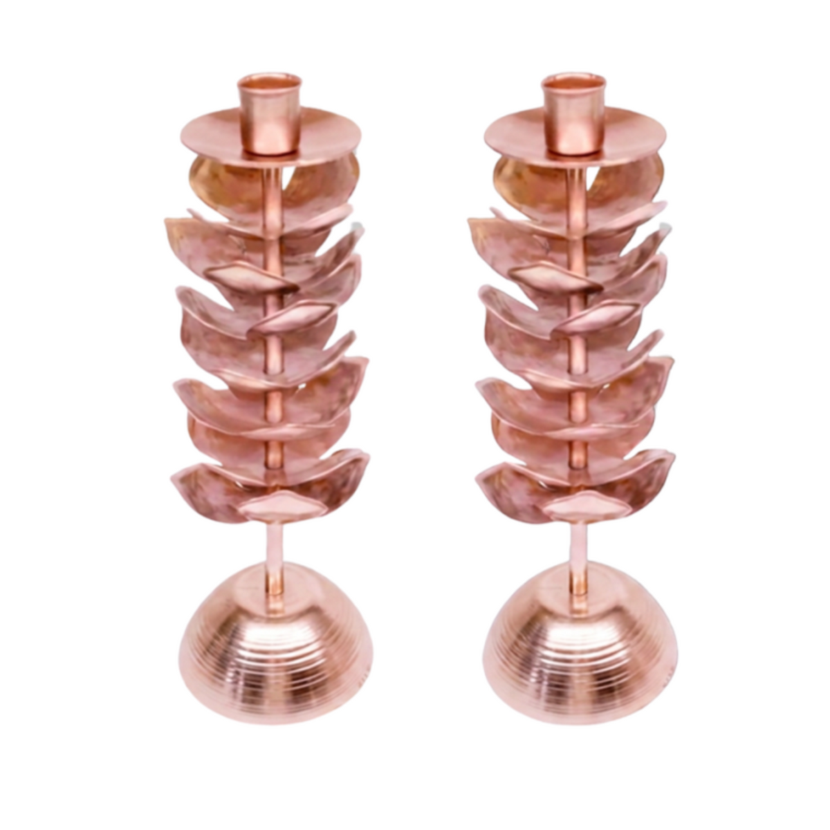 Rose Gold Leaf Taper Candle Holder Pair