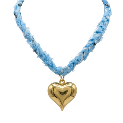Light Blue Braided Bandana Heart Necklace