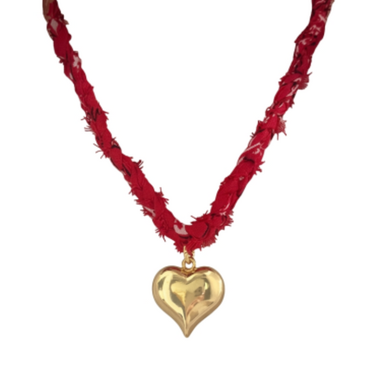 Red Braided Bandana Heart Necklace