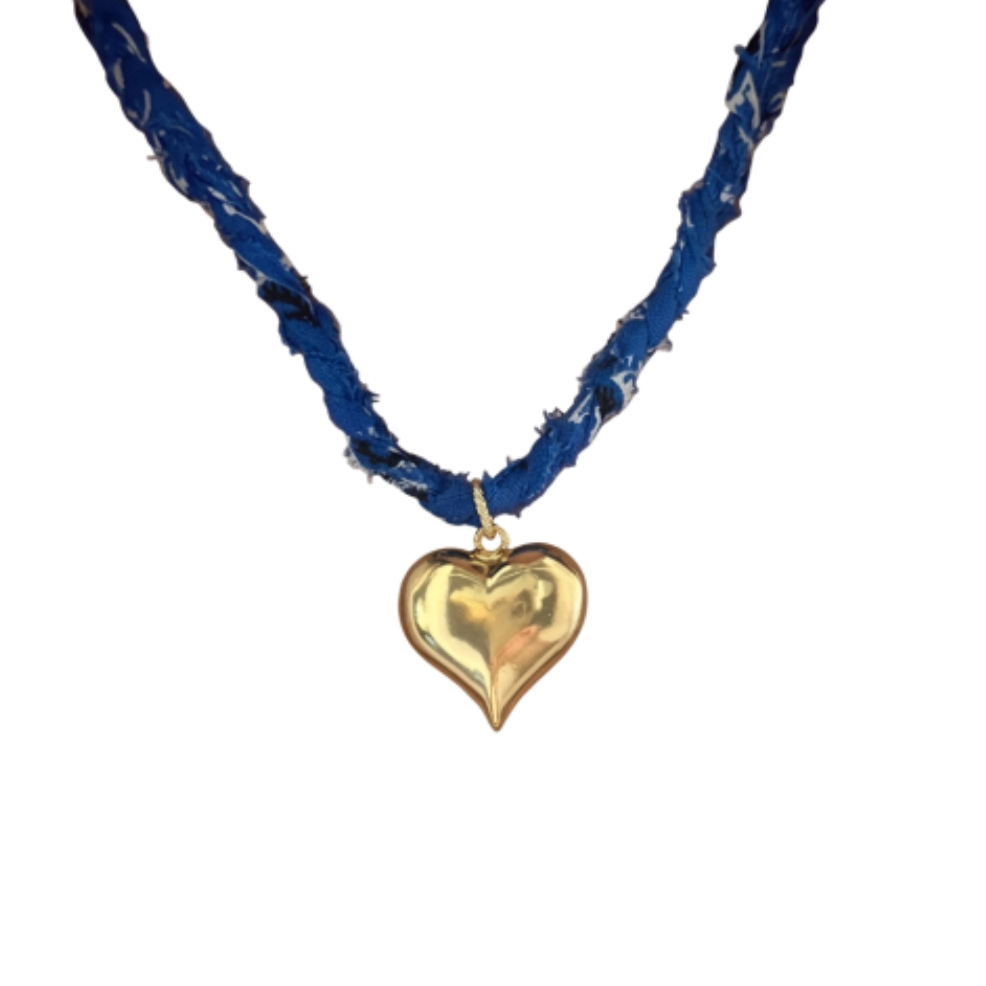 Cobalt Blue Braided Bandana Heart Necklace