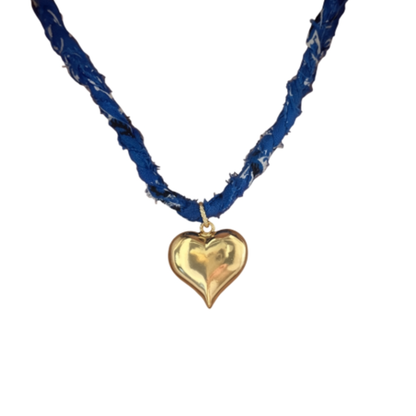 Cobalt Blue Braided Bandana Heart Necklace