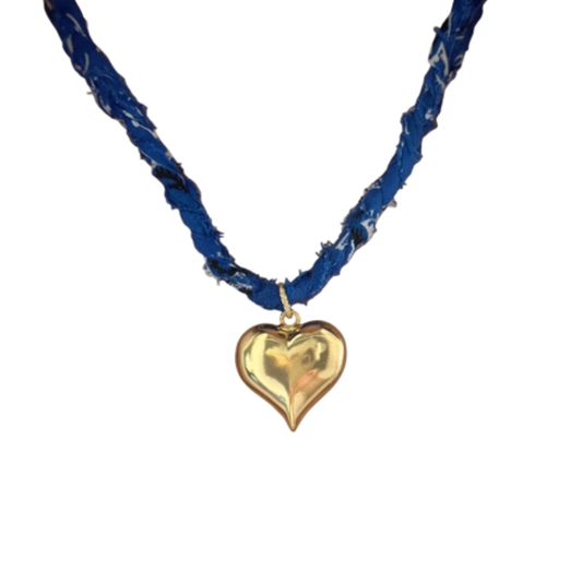 Cobalt Blue Braided Bandana Heart Necklace