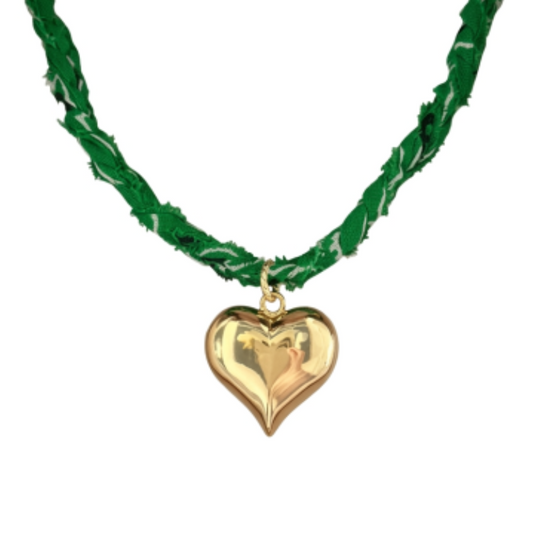 Green Braided Bandana Heart Necklace