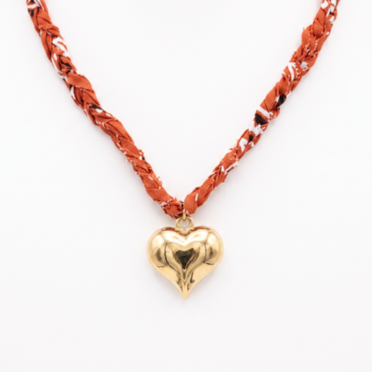 Sienna Brown Braided Bandana Heart Necklace
