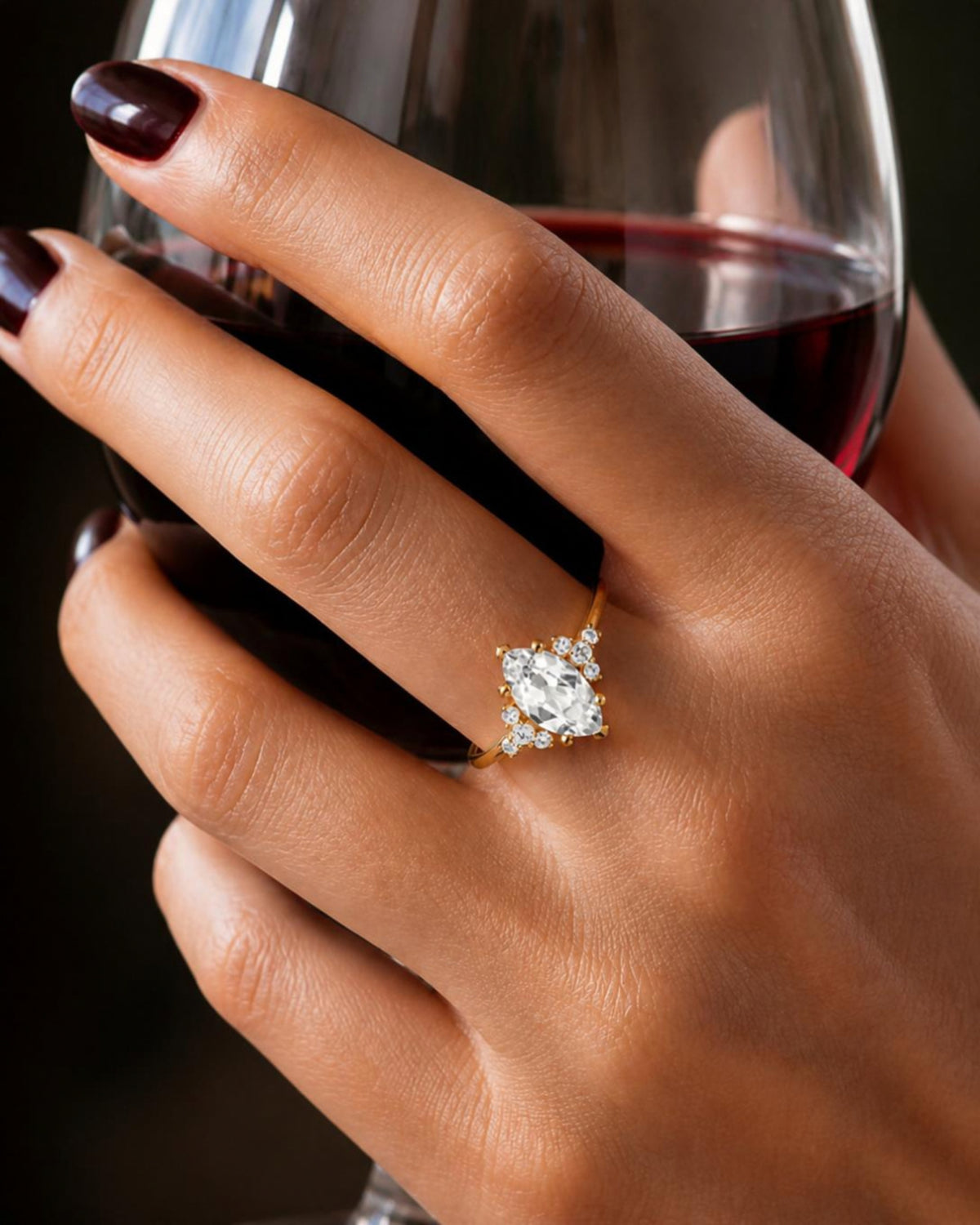 Marquise Cut White Topaz & Solid 10kt Gold Ring - Size 7