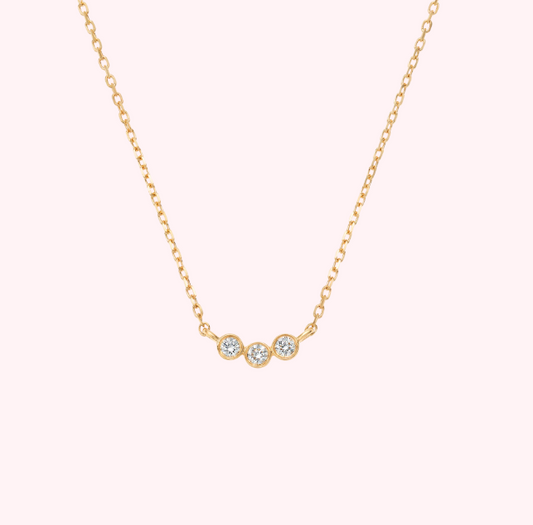 Diamond Trio in Solid 14kt Gold Necklace