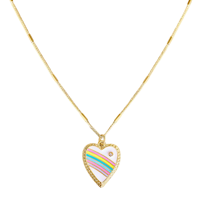 Enamel Rainbow Heart 18kt Gold Fill Necklace