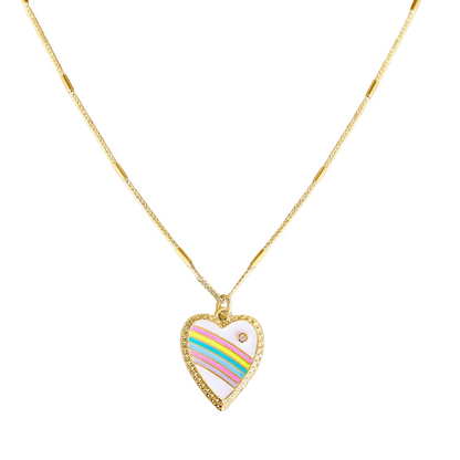 Enamel Rainbow Heart 18kt Gold Fill Necklace