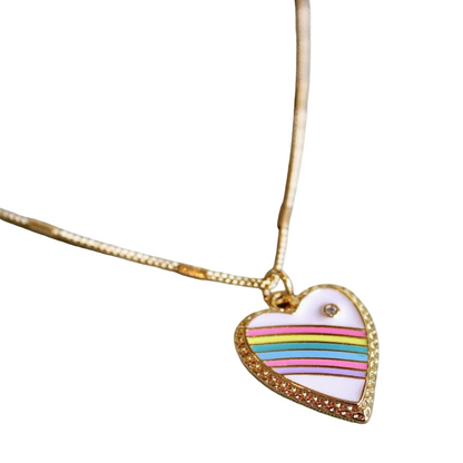 Enamel Rainbow Heart 18kt Gold Fill Necklace